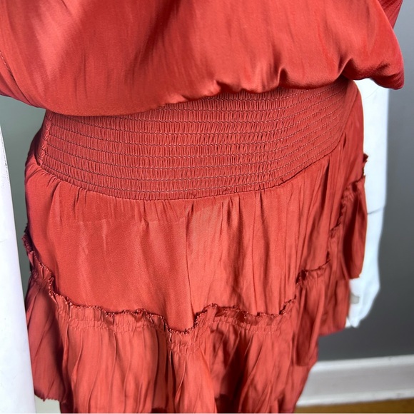 Ramy Brook dress XXS rust peplum Bernice smocked clay rust mini tennis blouson - Picture 9 of 11